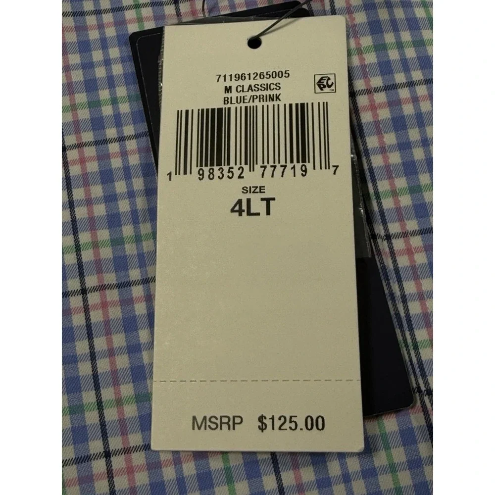 Polo Ralph Lauren Performance Oxford Short Shirt 4XLT Pink Blue Plaid $125 NWT